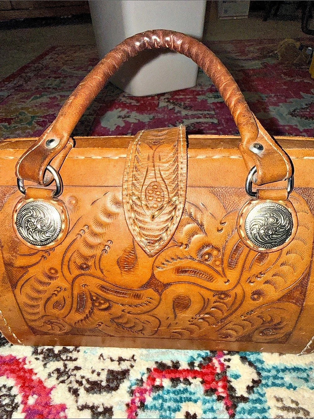 American West Tooled Leather Satchel in Brown